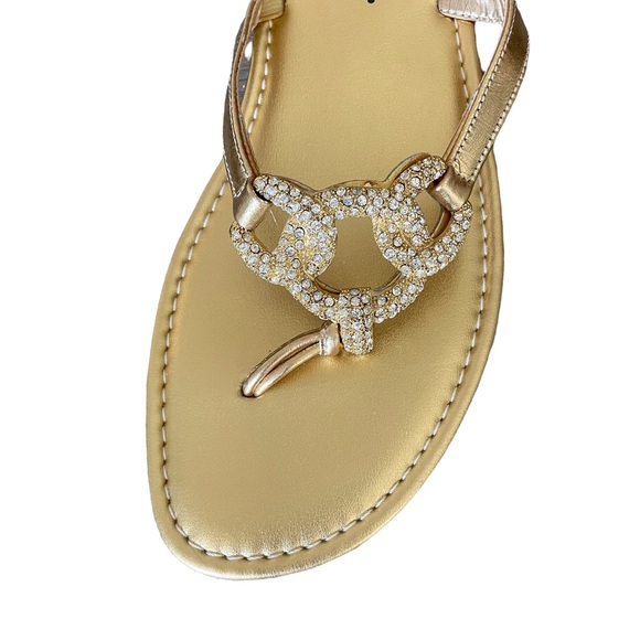 Athena Alexander Gold Sandals with sparkle rhinestone decoration in front. - Picture 4 of 13